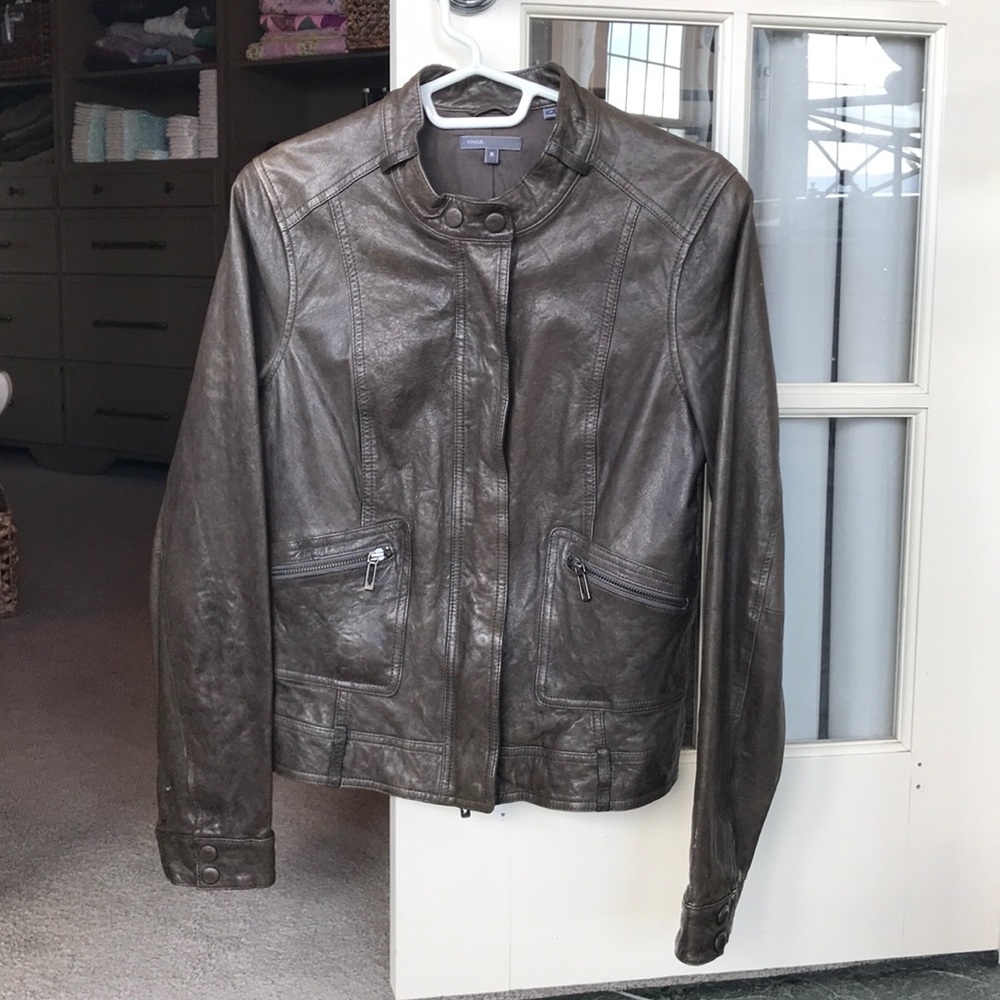 VINCE Grey Leather Jacket